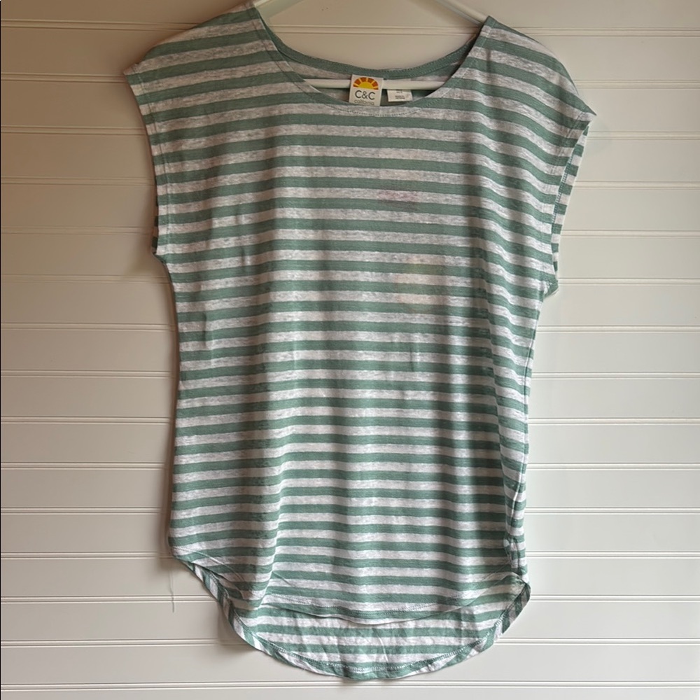 C&C California Green and White Striped Top